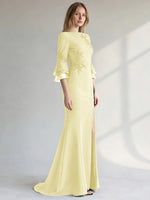 Chiffon Mother of the Bride Dress with 3/4 Sleeves