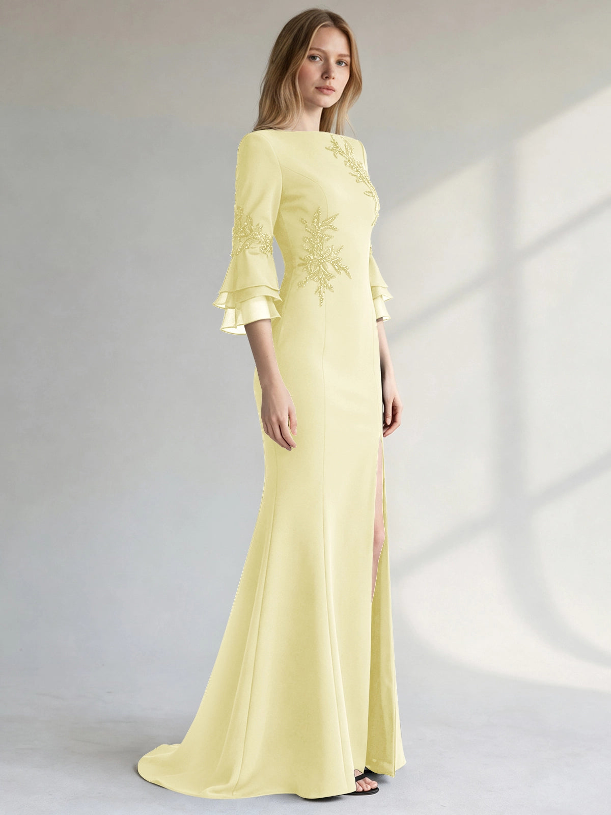 Chiffon Mother of the Bride Dress with 3/4 Sleeves