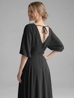V-neck Slit Ruched Mother Dress 