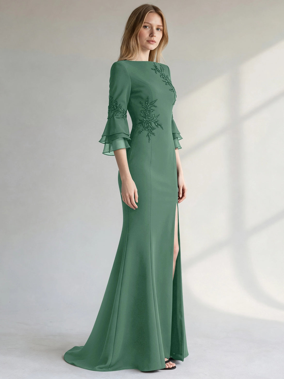 Chiffon Mother of the Bride Dress with 3/4 Sleeves