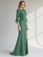Chiffon Mother of the Bride Dress with 3/4 Sleeves