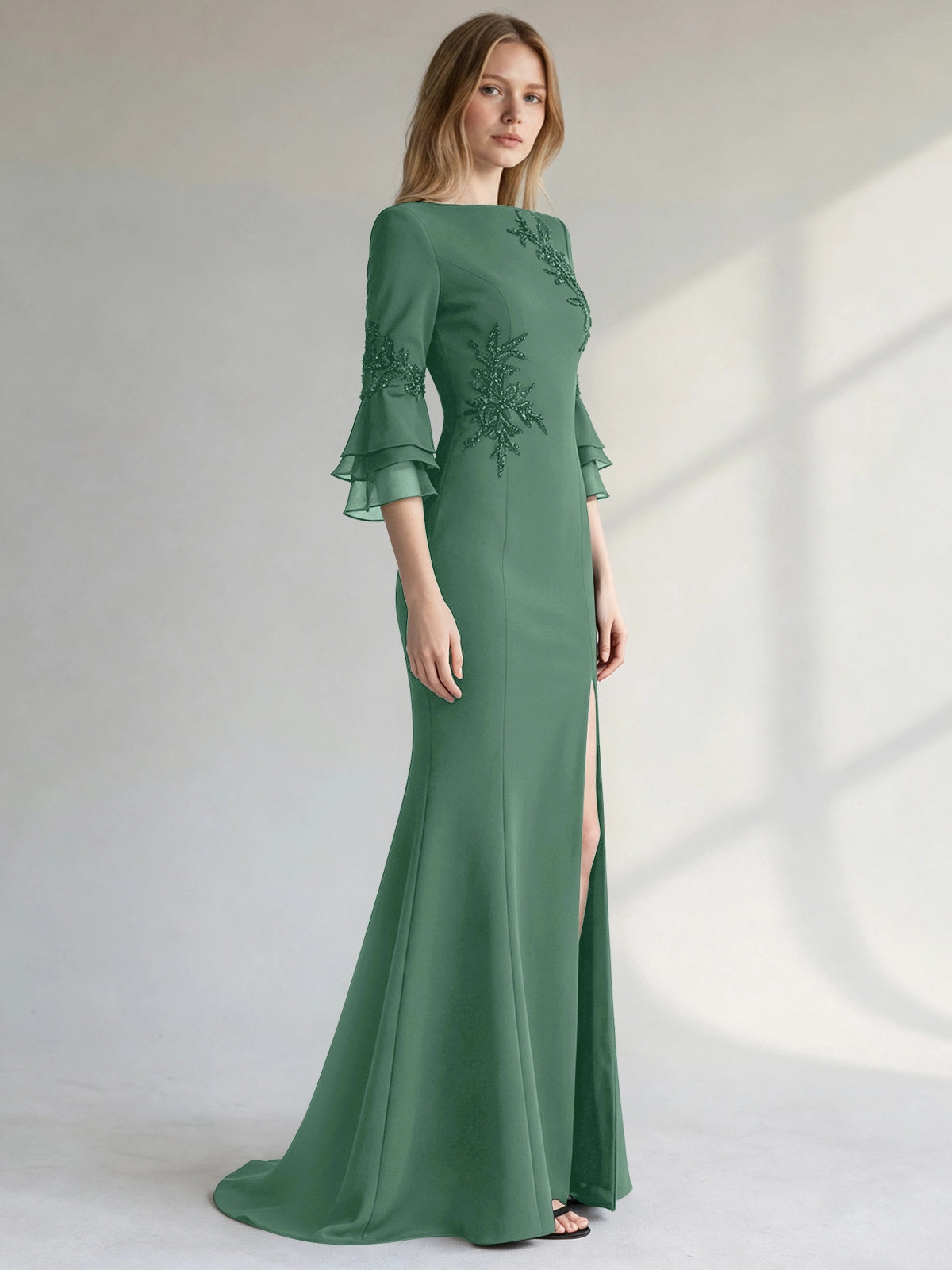 Chiffon Mother of the Bride Dress with 3/4 Sleeves