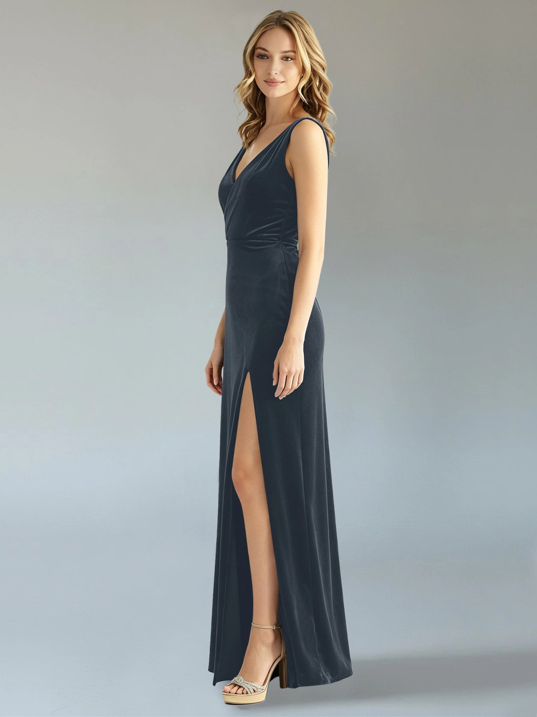 Velvet Bridesmaid Dress with Slit 