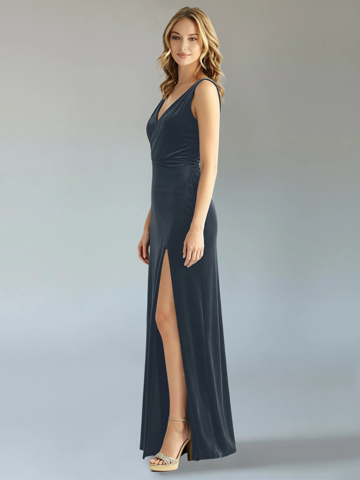 Velvet Bridesmaid Dress with Slit 