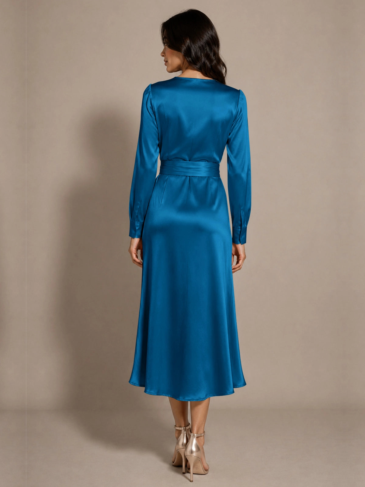 Silk-like Mother of the Bride Dress with Self-Tie Sash 
