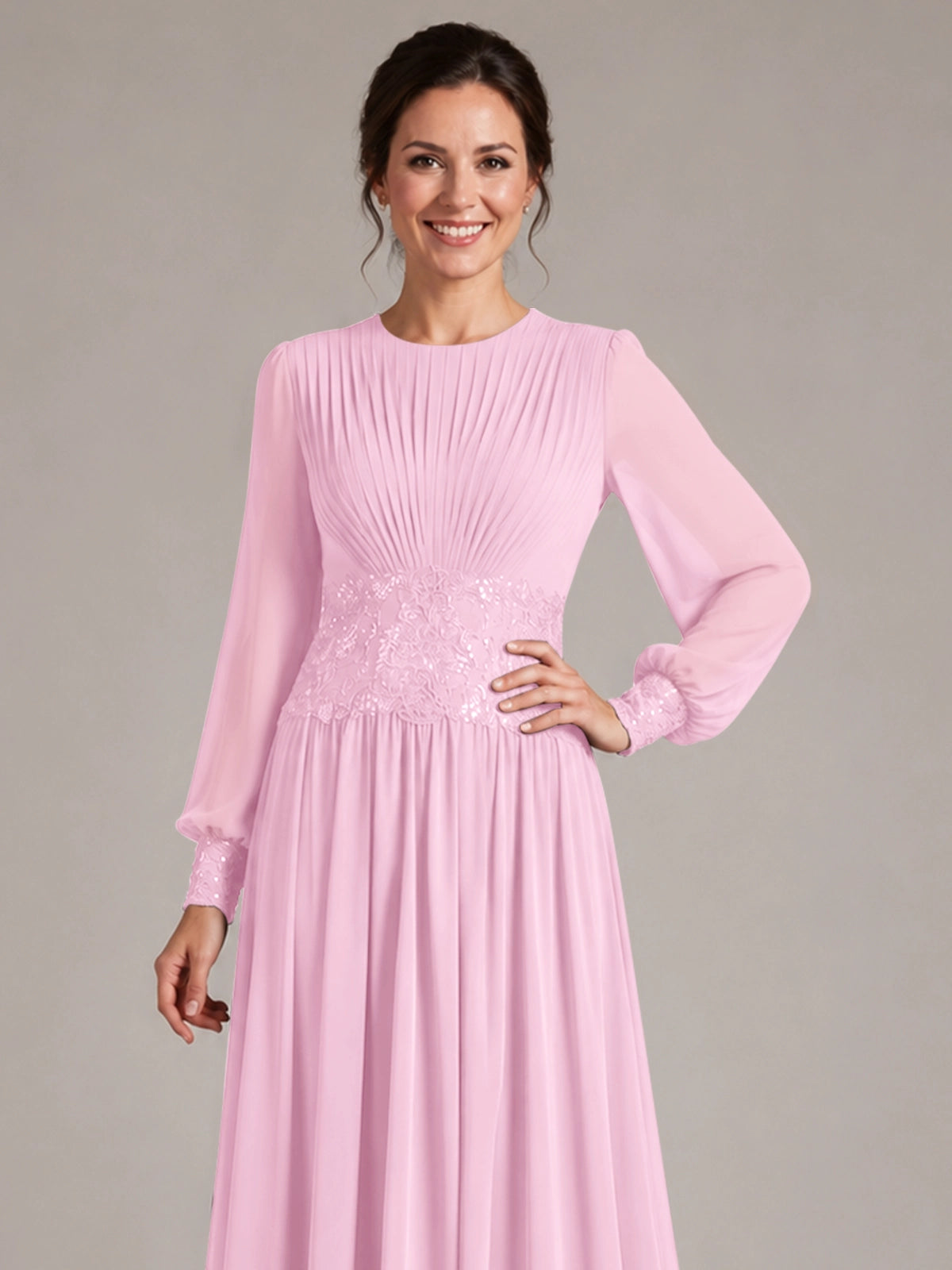 Chiffon Mother of the Bride Dress with Jewel Neckline 