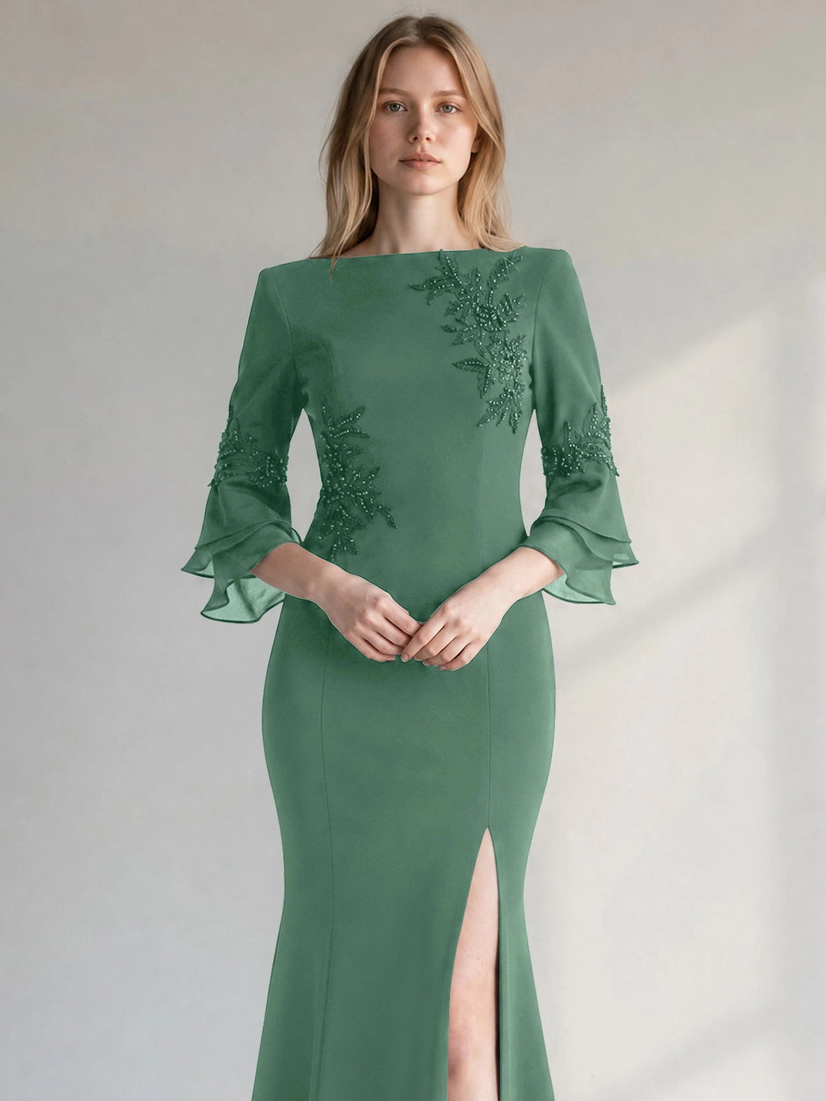 Chiffon Mother of the Bride Dress with 3/4 Sleeves