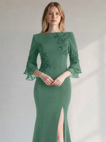 Chiffon Mother of the Bride Dress with 3/4 Sleeves
