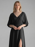 V-neck Slit Ruched Mother Dress 