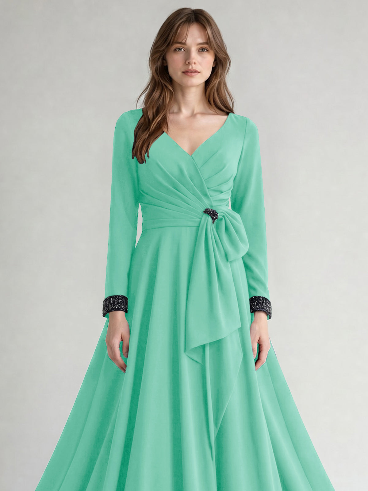 Stretch Satin Mother of the Bride Dress with Crystal