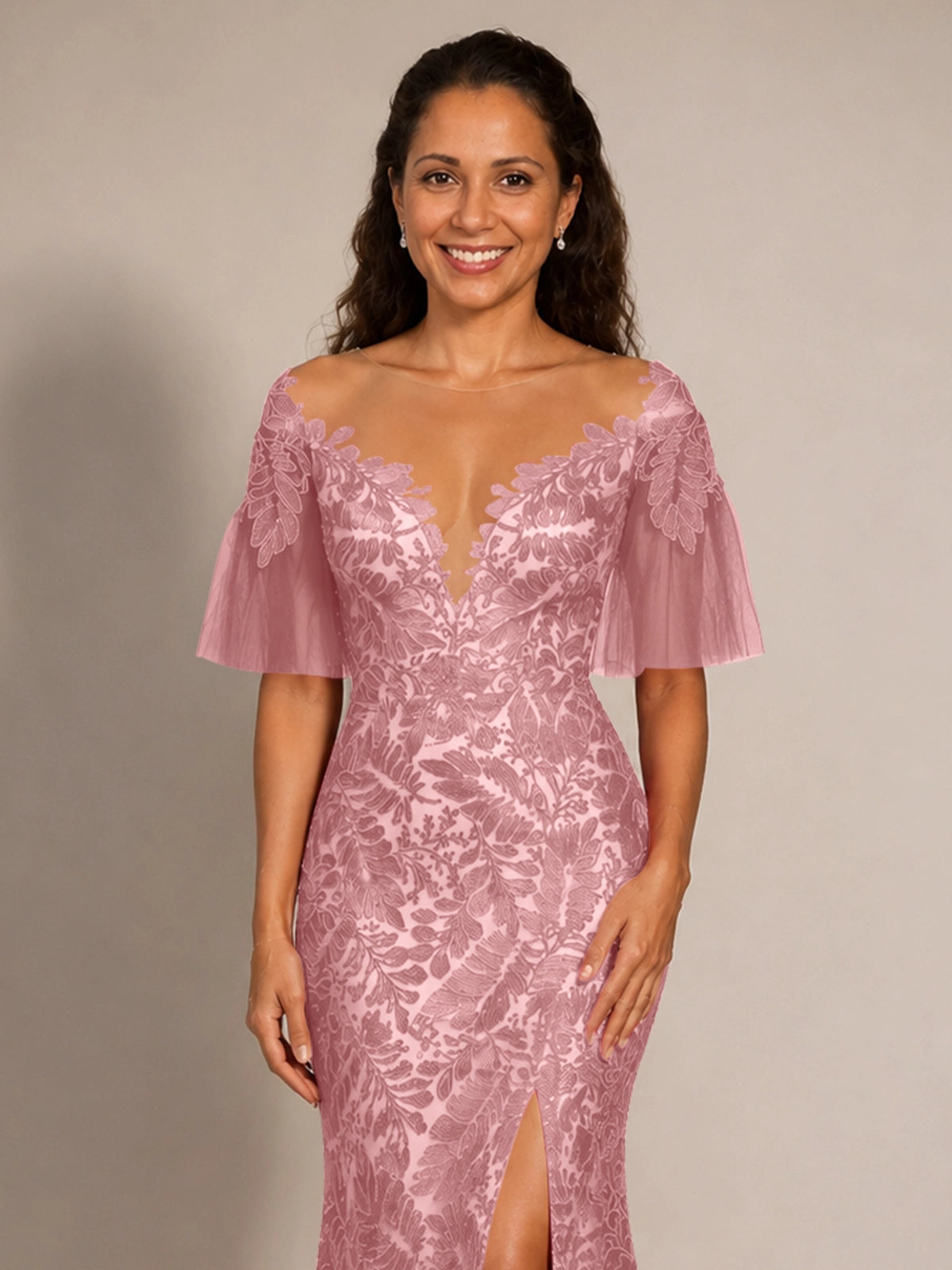 Mermaid Mother of the Bride Dress with V-neck 