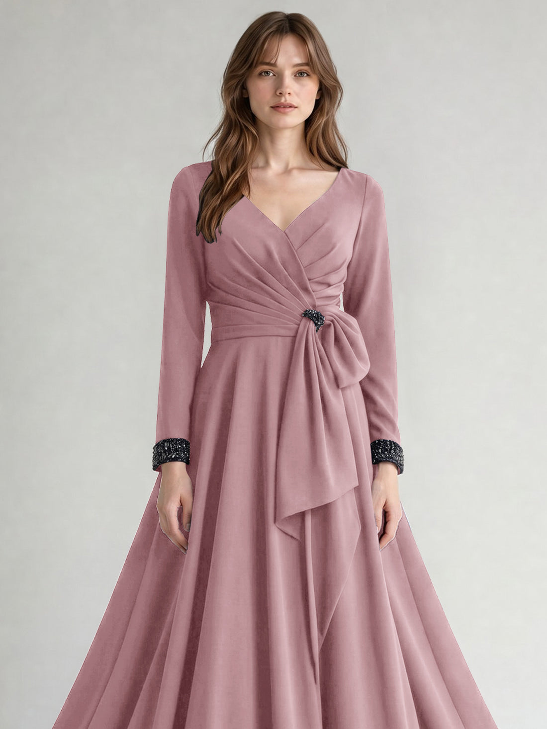 Stretch Satin Mother of the Bride Dress with Crystal