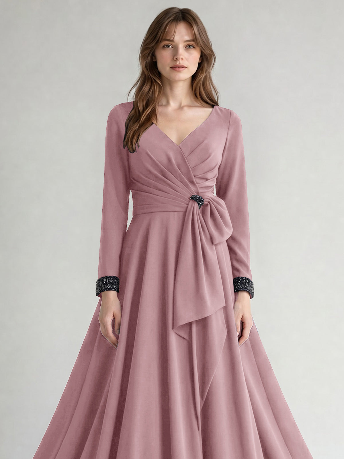 Stretch Satin Mother of the Bride Dress with Crystal
