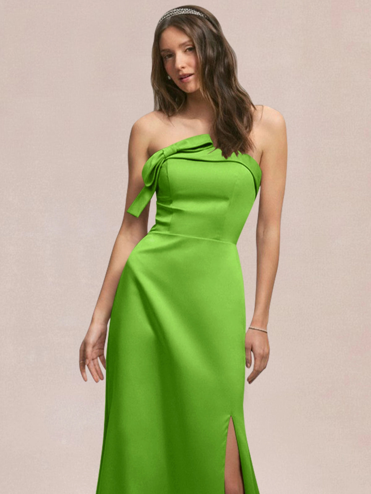 Satin Bow Accent Bridesmaid Dress 