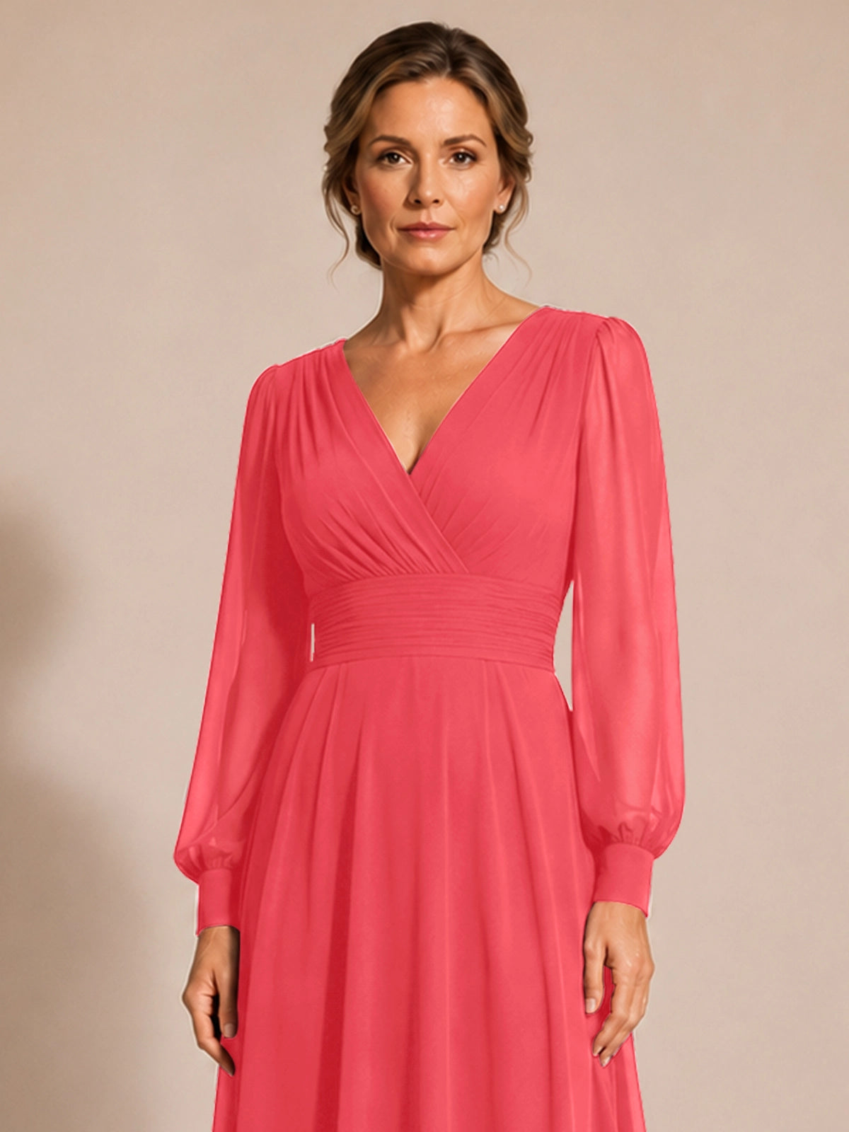 Chiffon Mother of the Bride Dress with Long Sleeves 