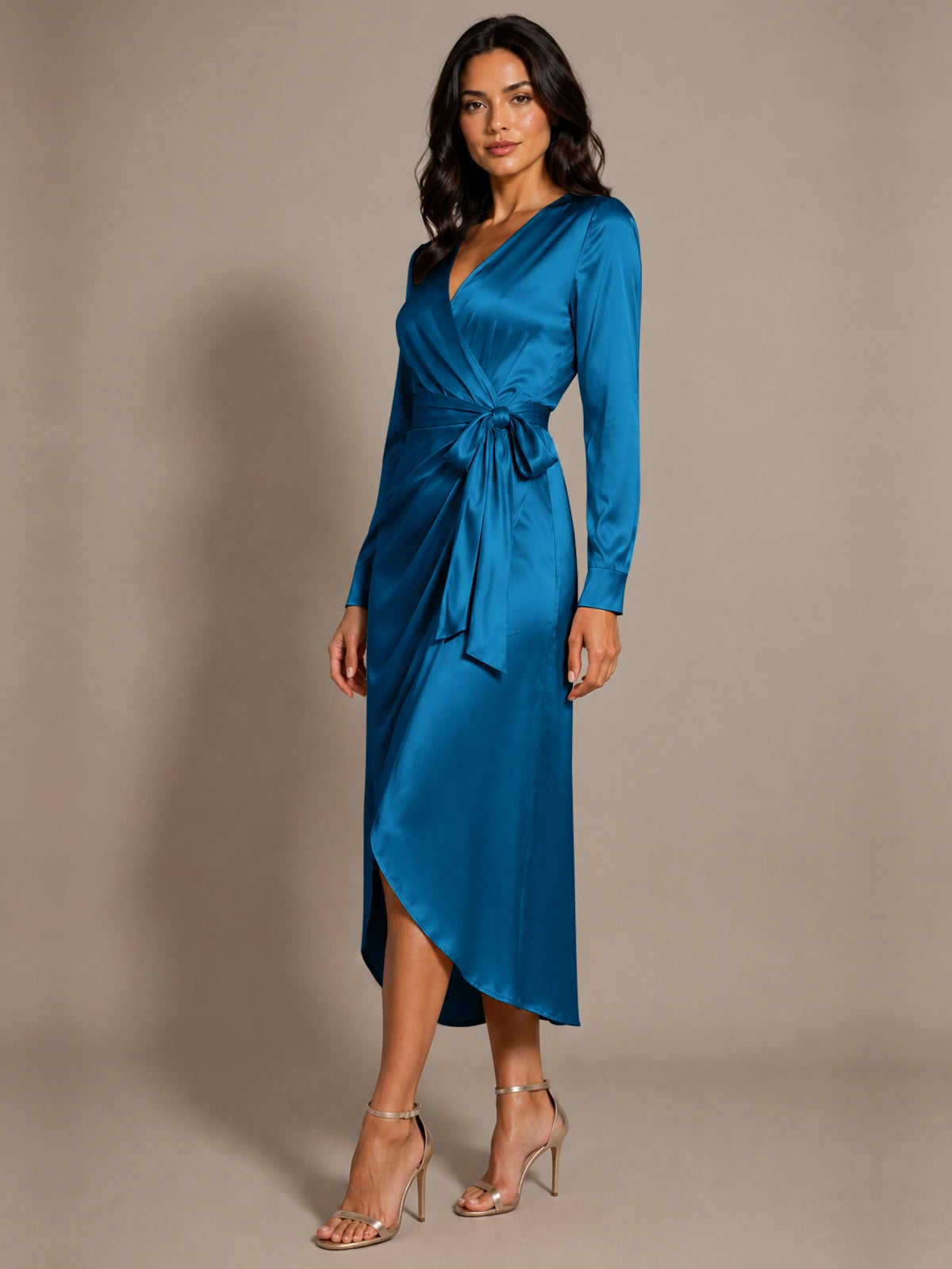 Silk-like Mother of the Bride Dress with Self-Tie Sash 