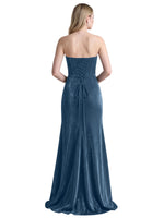 Velvet Prom Dress with Beaded Applique 