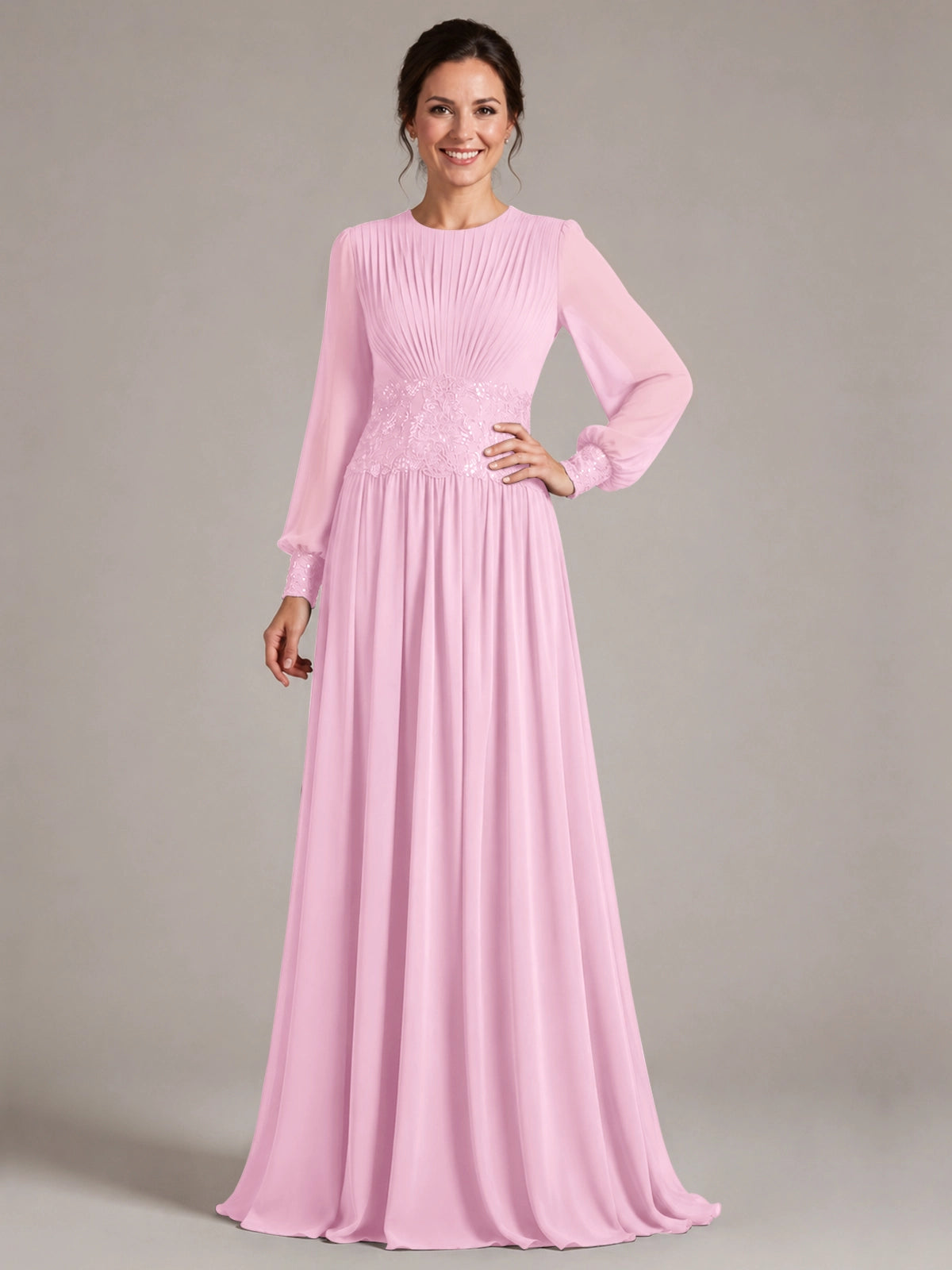 Chiffon Mother of the Bride Dress with Jewel Neckline 