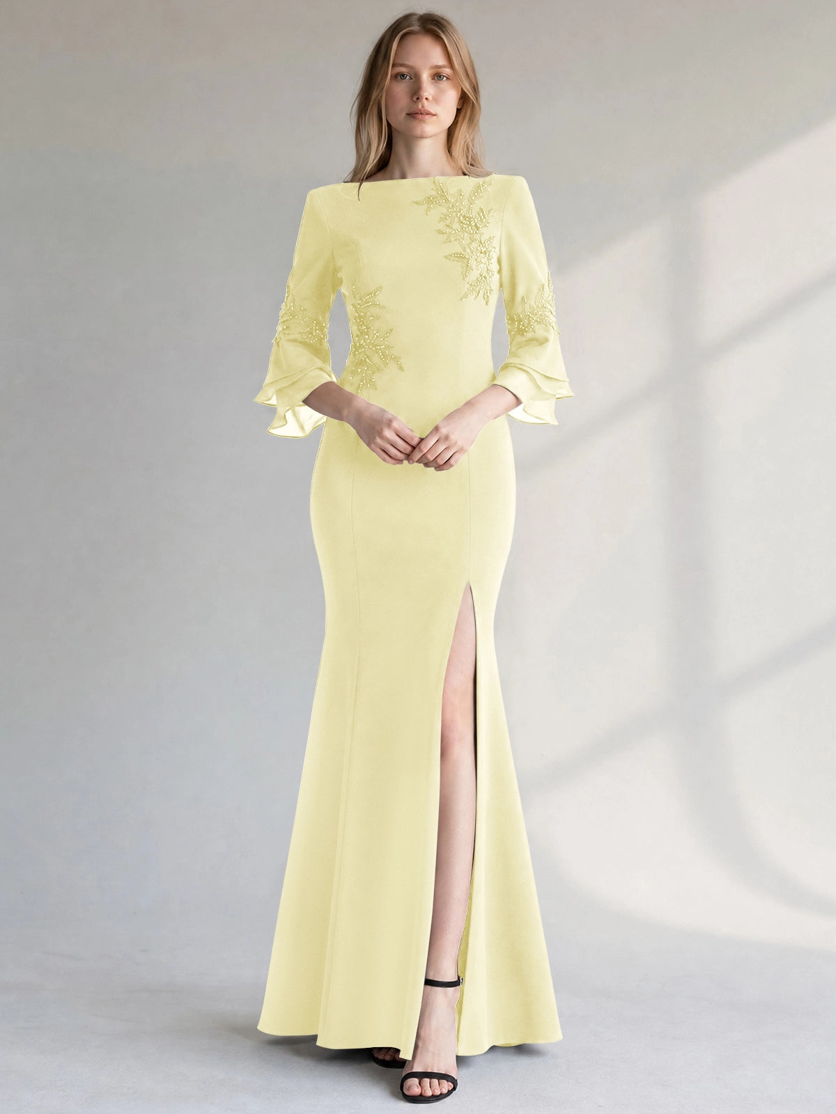 Chiffon Mother of the Bride Dress with 3/4 Sleeves