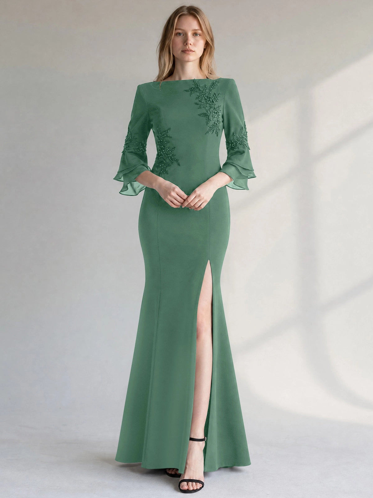 Chiffon Mother of the Bride Dress with 3/4 Sleeves