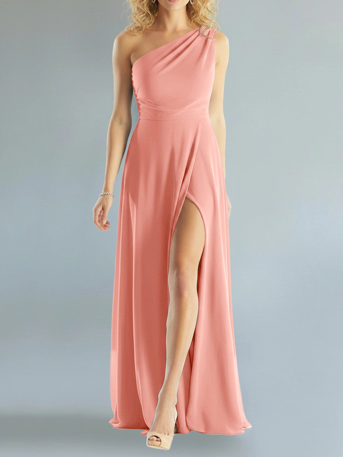 One-Shoulder Bridesmaid Dress with Slit