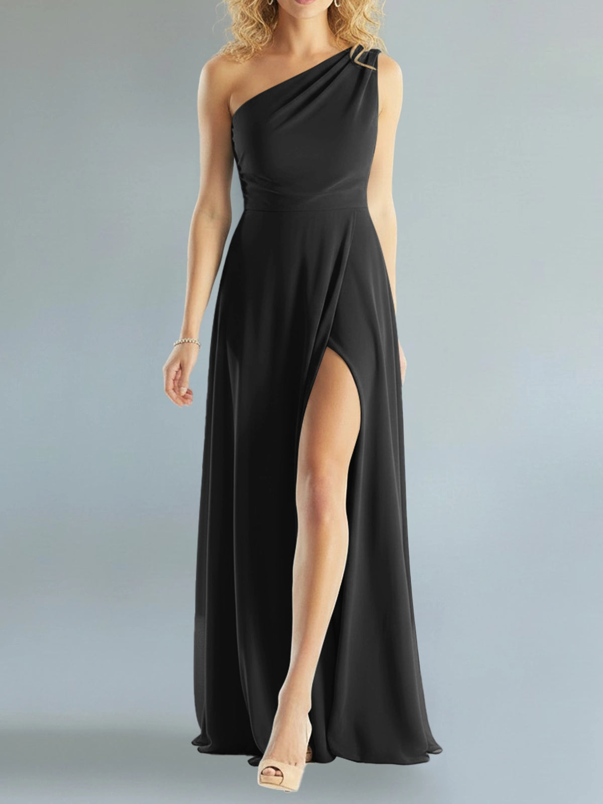 One-Shoulder Bridesmaid Dress with Slit