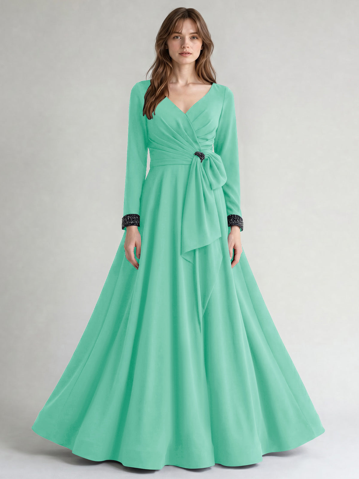 Stretch Satin Mother of the Bride Dress with Crystal
