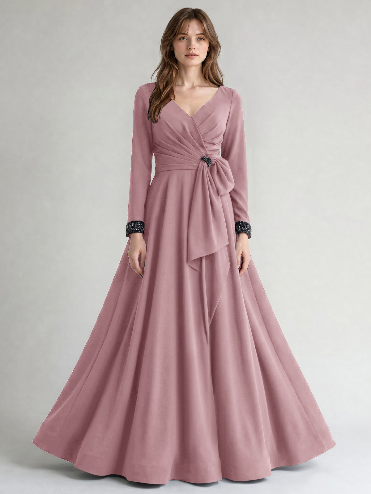 Stretch Satin Mother of the Bride Dress with Crystal