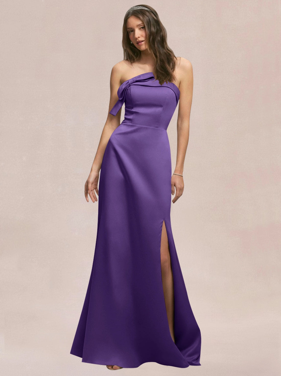Satin Bow Accent Bridesmaid Dress 