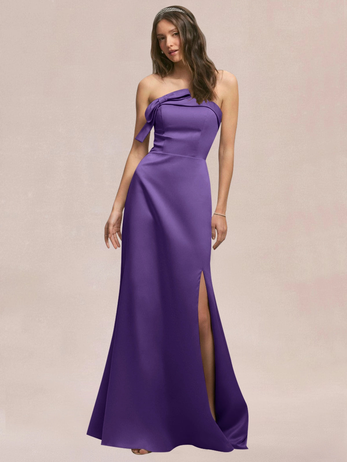 Satin Bow Accent Bridesmaid Dress 