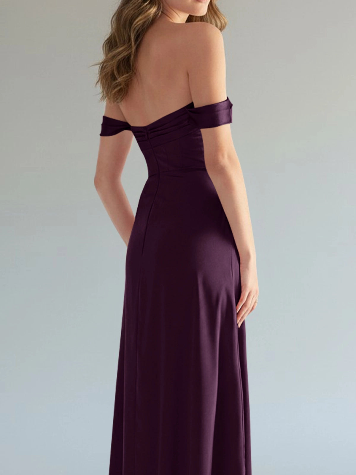 Off-the-Shoulder Slit Bridesmaid Dress 
