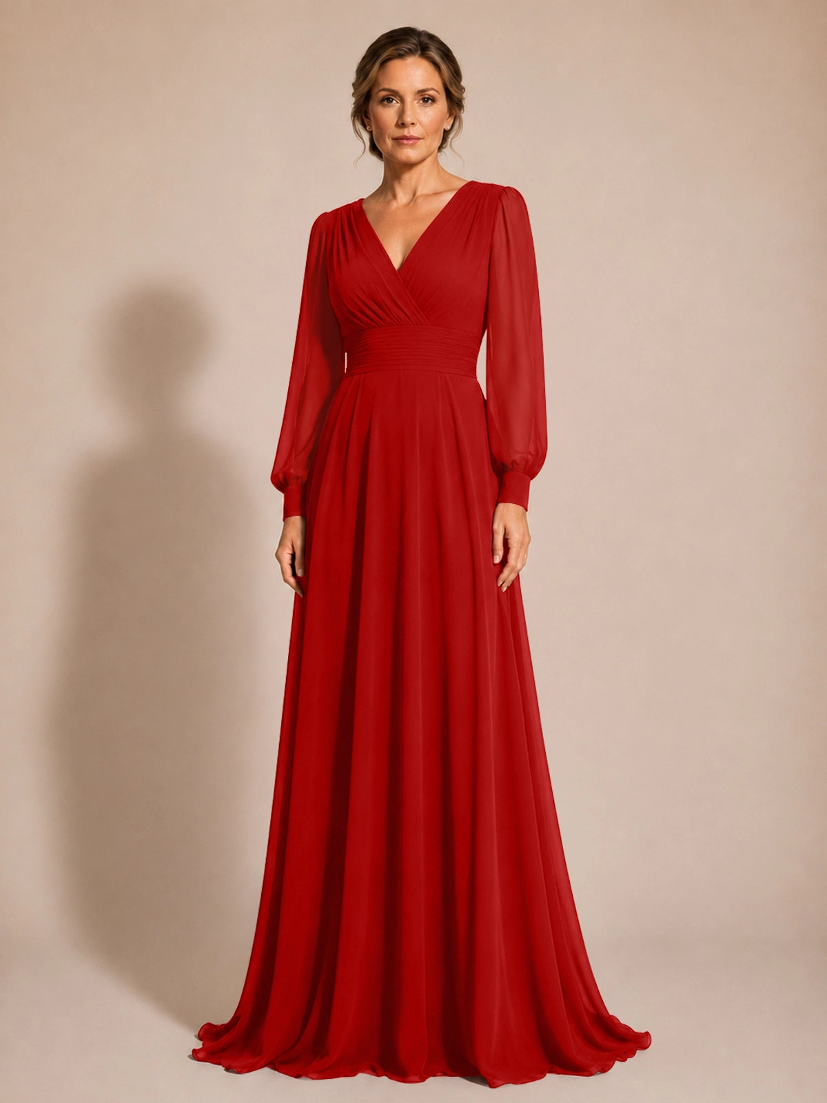Chiffon Mother of the Bride Dress with Long Sleeves 