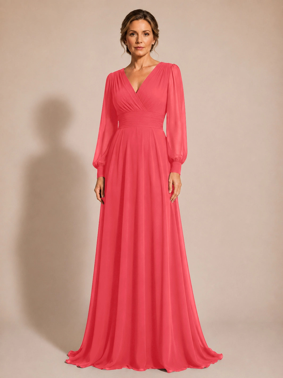 Chiffon Mother of the Bride Dress with Long Sleeves 