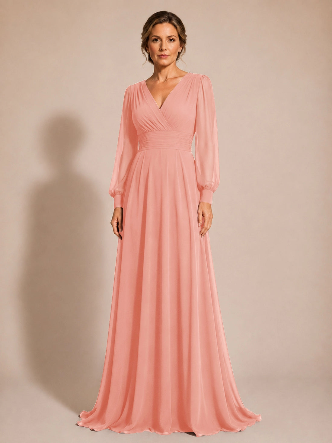 Chiffon Mother of the Bride Dress with Long Sleeves 