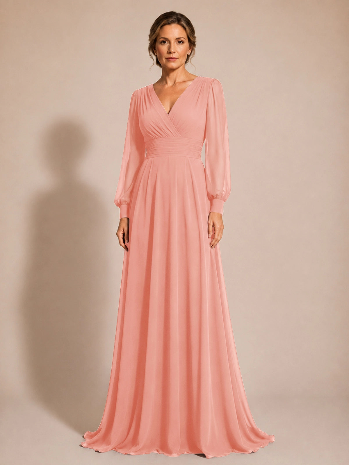 Chiffon Mother of the Bride Dress with Long Sleeves 