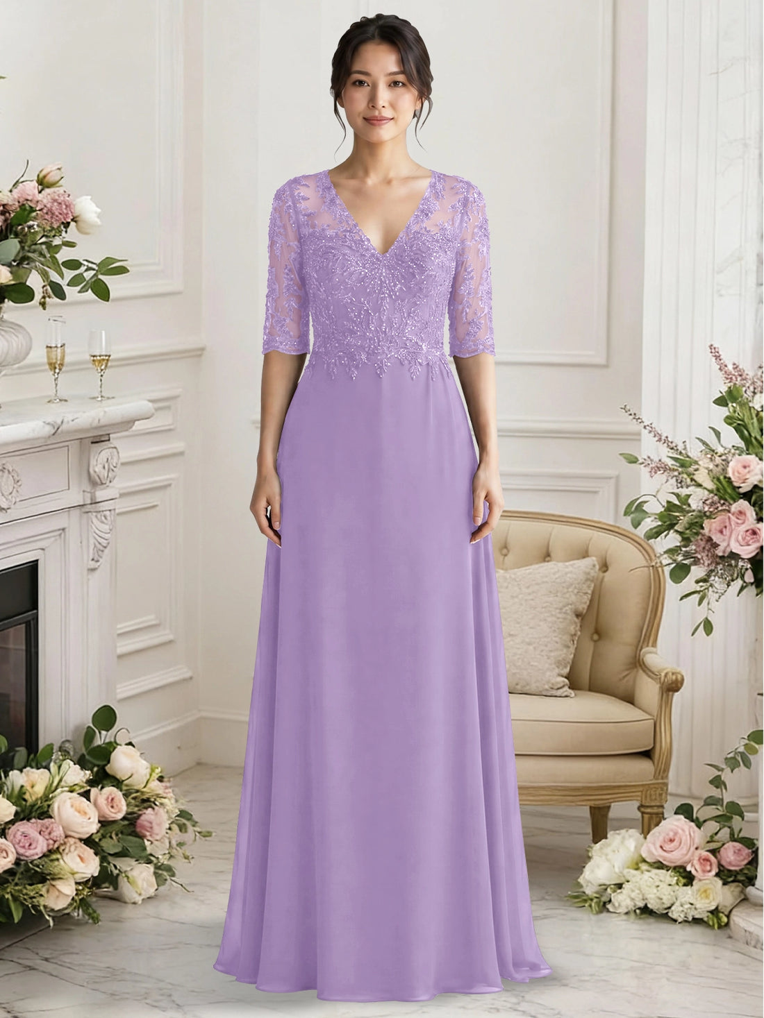 Lace Mother of the Bride Dress with Half Sleeves