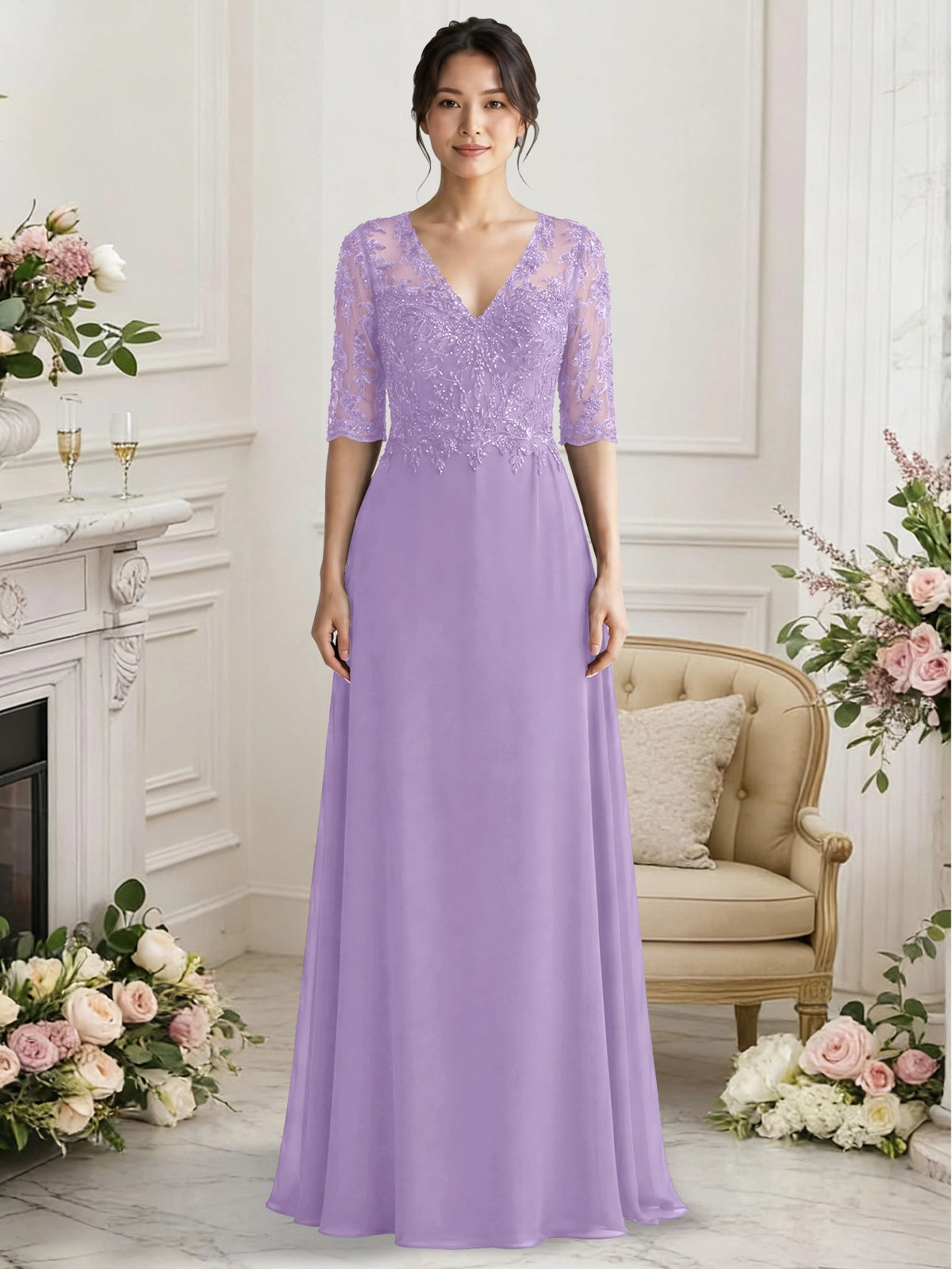 Lace Mother of the Bride Dress with Half Sleeves