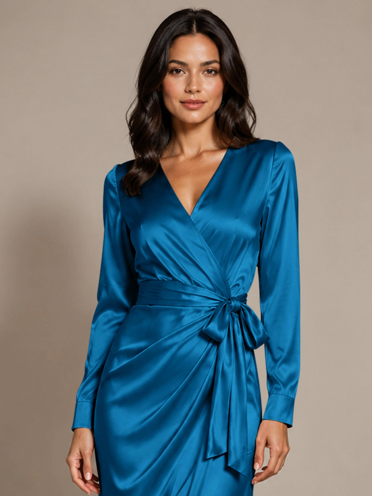 Silk-like Mother of the Bride Dress with Self-Tie Sash 