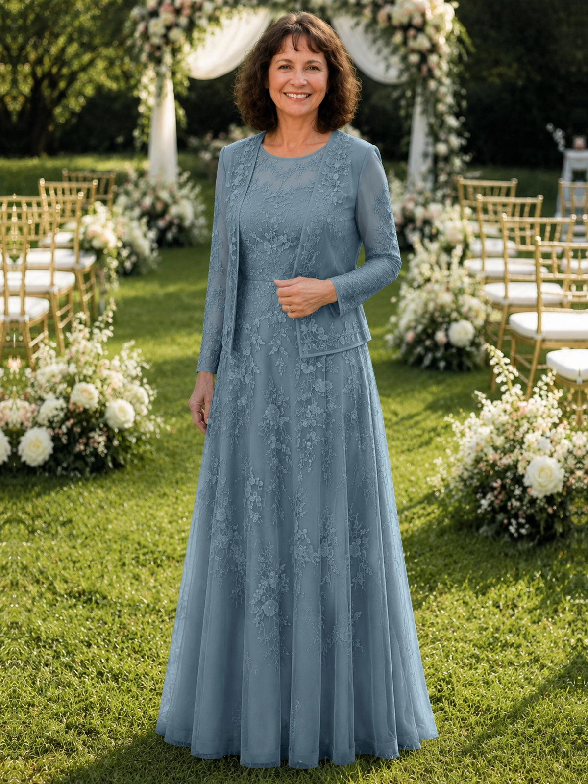 A-line Mother of the Bride Dress with Lace 