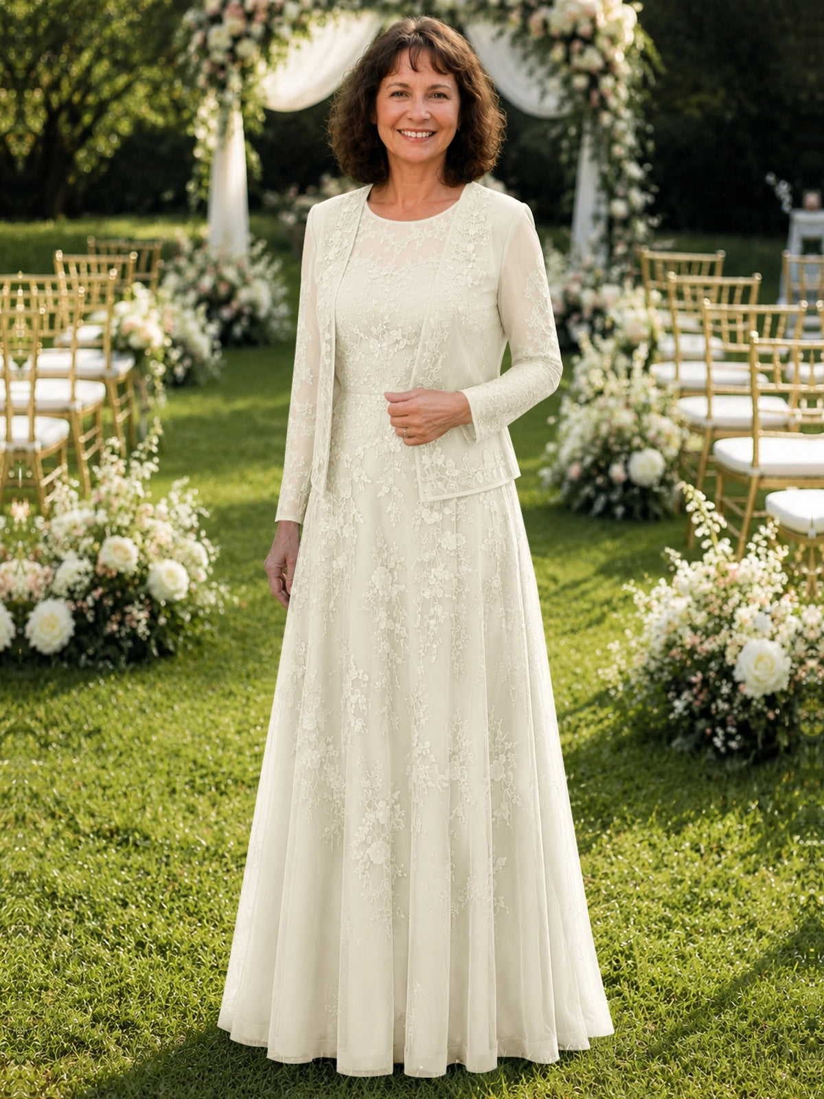 A-line Mother of the Bride Dress with Lace 