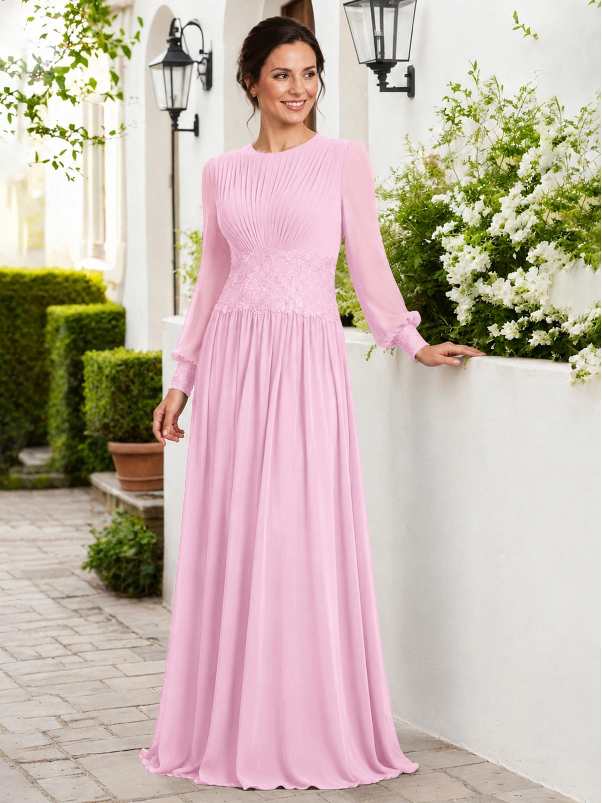 Chiffon Mother of the Bride Dress with Jewel Neckline 