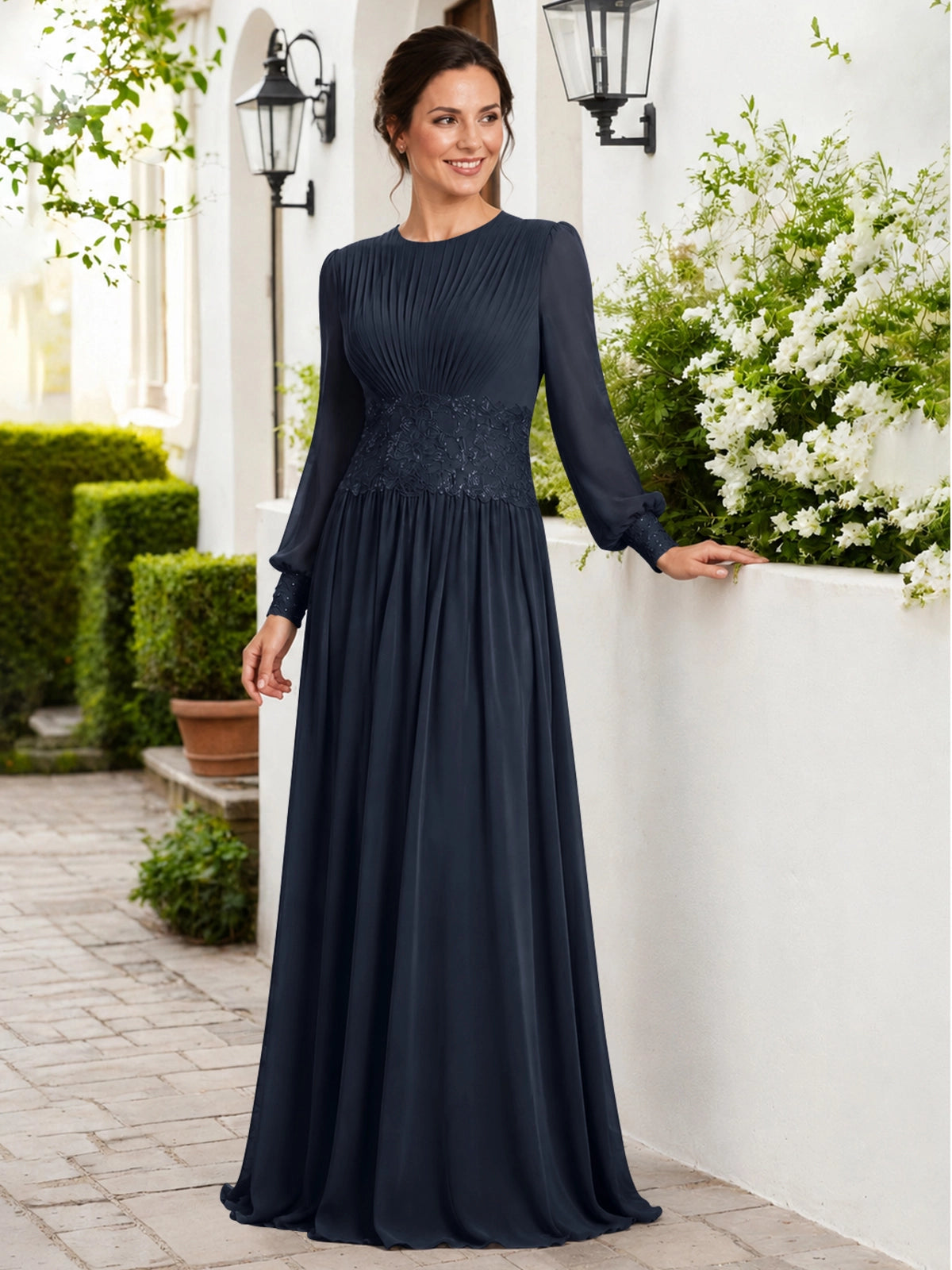 Chiffon Mother of the Bride Dress with Jewel Neckline 