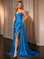 Silk-like Prom Dress with Appliques