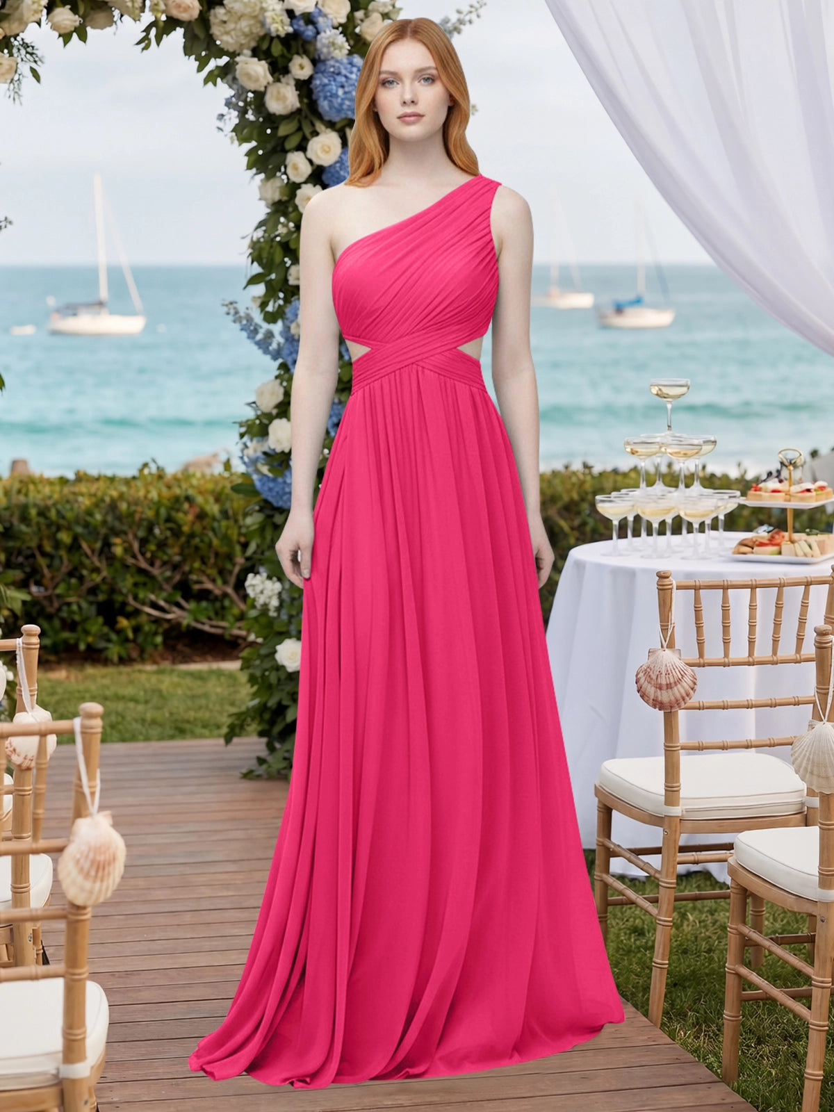 One-Shoulder Side Cut-Out Bridesmaid Dress 