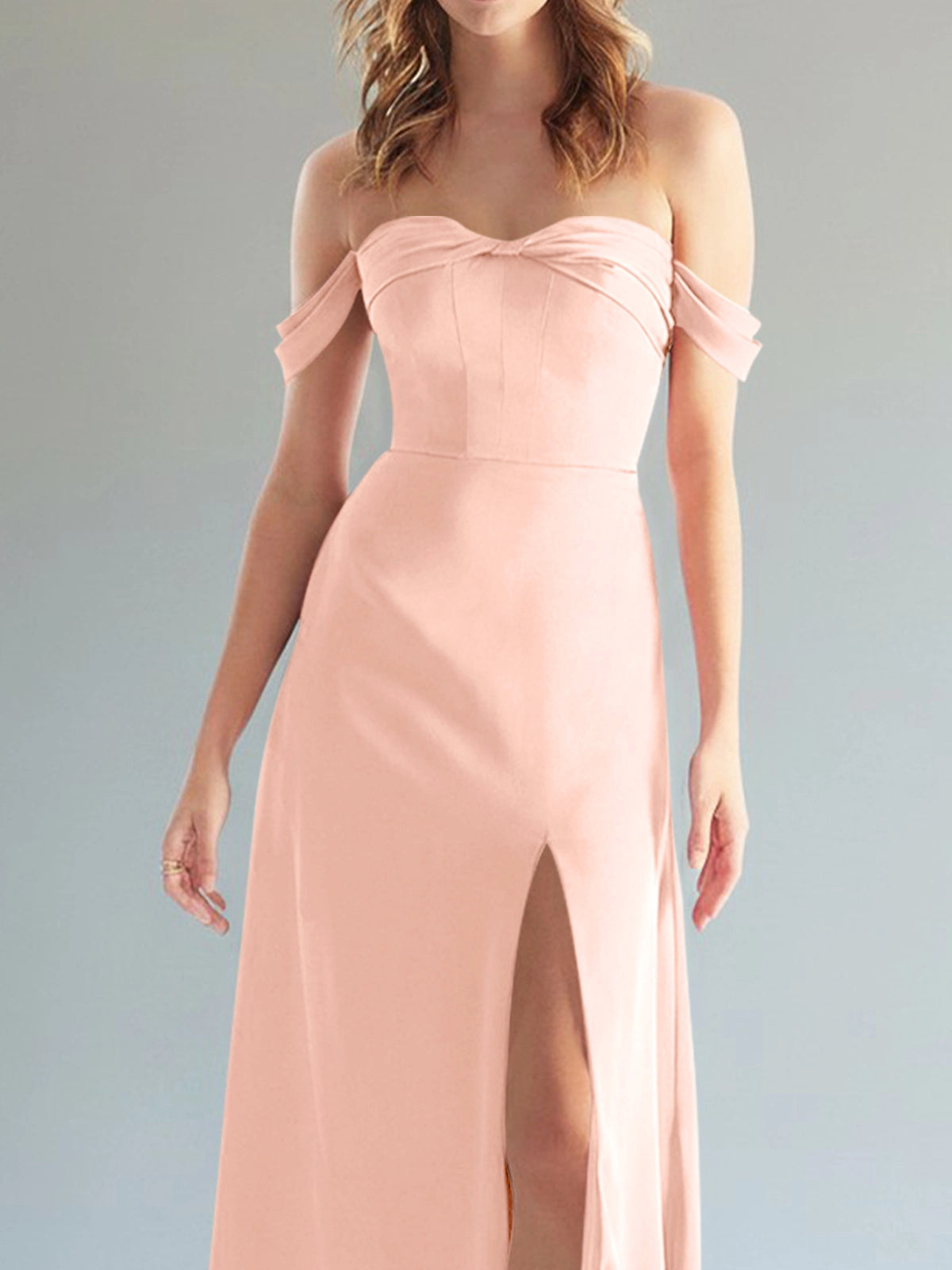 Off-the-Shoulder Slit Bridesmaid Dress 