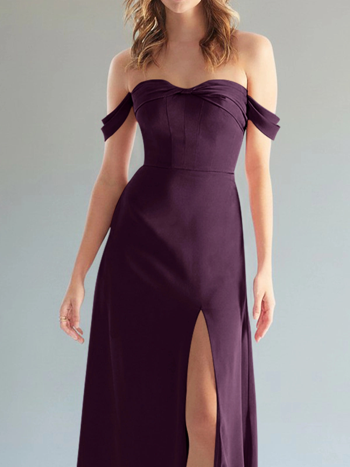 Off-the-Shoulder Slit Bridesmaid Dress 