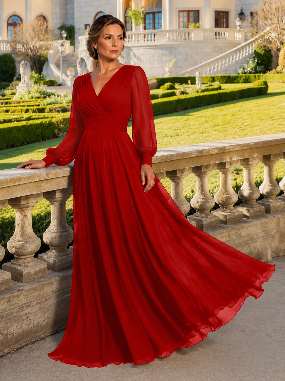 Chiffon Mother of the Bride Dress with Long Sleeves 