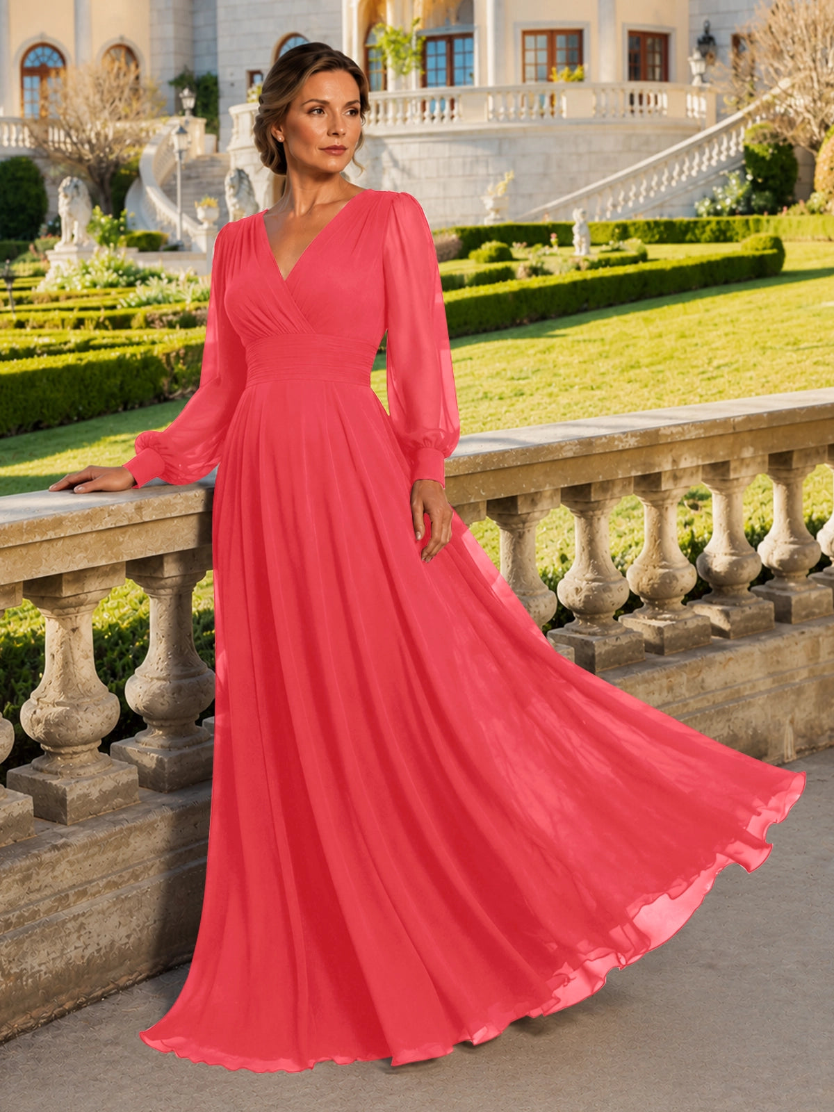 Chiffon Mother of the Bride Dress with Long Sleeves 