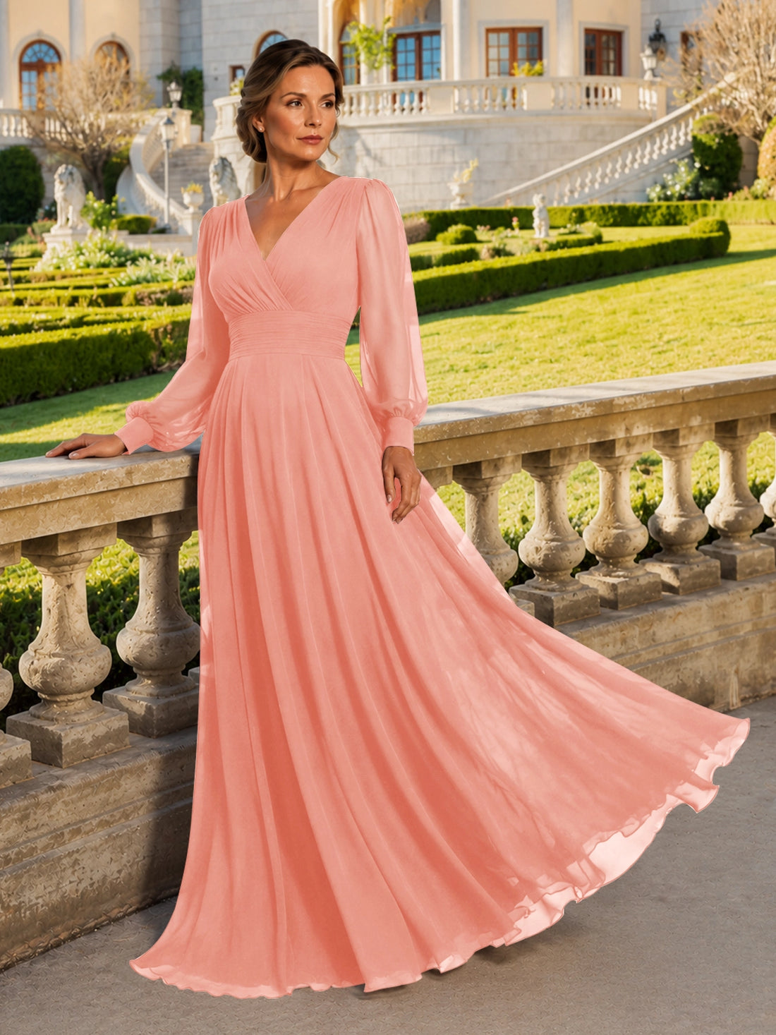 Chiffon Mother of the Bride Dress with Long Sleeves 