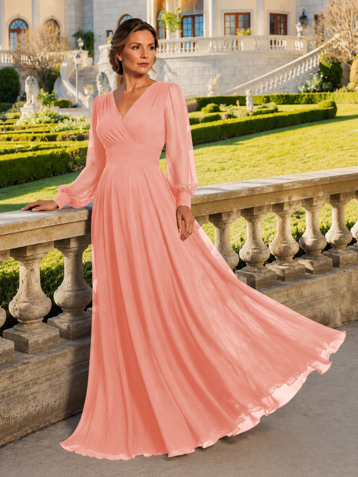 Chiffon Mother of the Bride Dress with Long Sleeves 